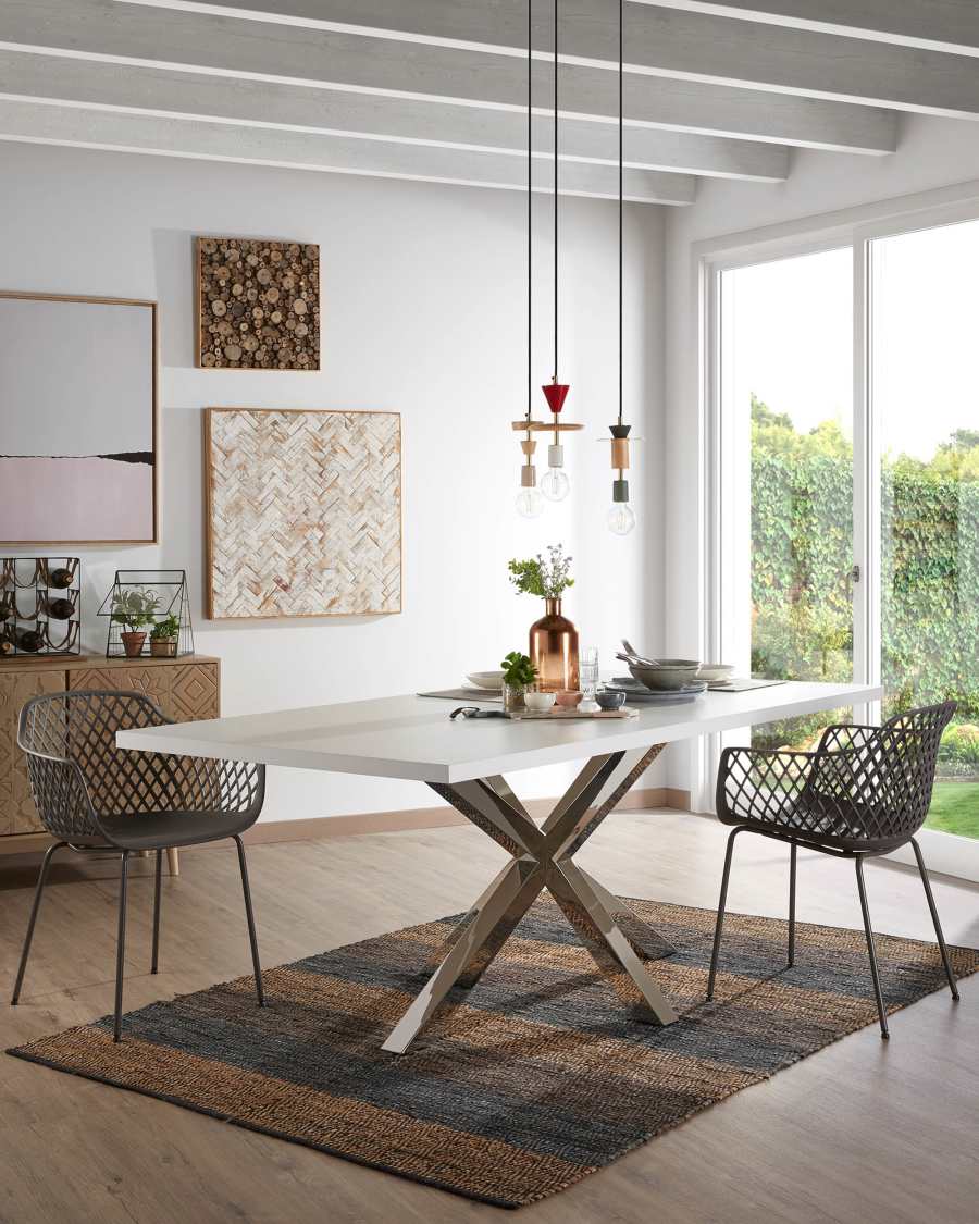 Argo table in melamine with black finish and stainless steel legs, 180 x 100 cm