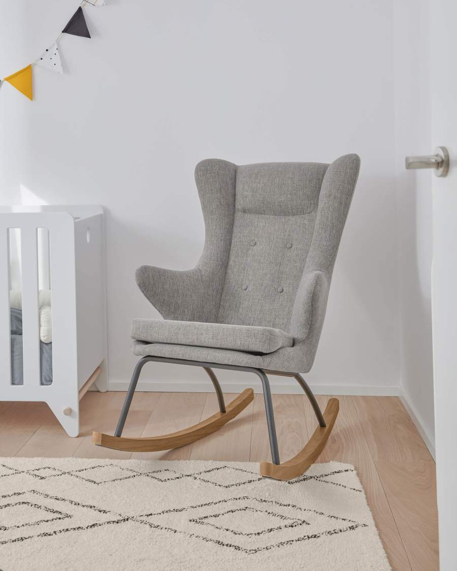 Meryl rocking chair in grey with steel legs and solid ash wood.