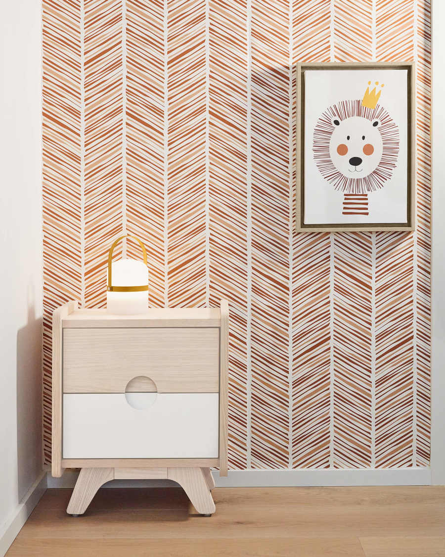 Uriana wallpaper in white with brown stripe print, 10 x 0.53 m, FSC MIX Credit