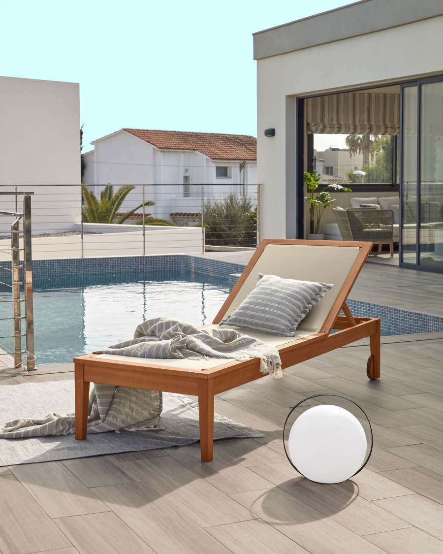 Caterin solid eucalyptus wood outdoor sun lounger in beige, FSC 100%