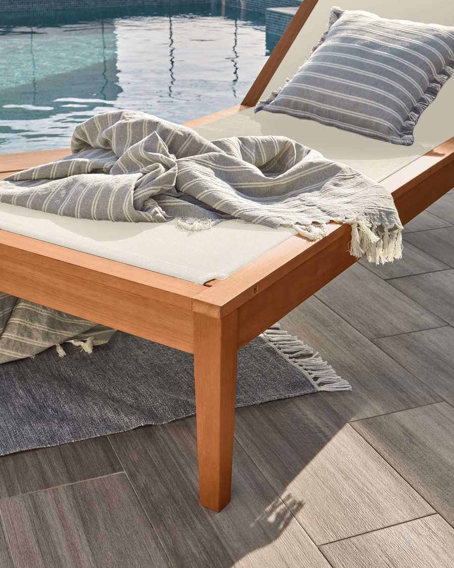 Caterin solid eucalyptus wood outdoor sun lounger in beige, FSC 100%
