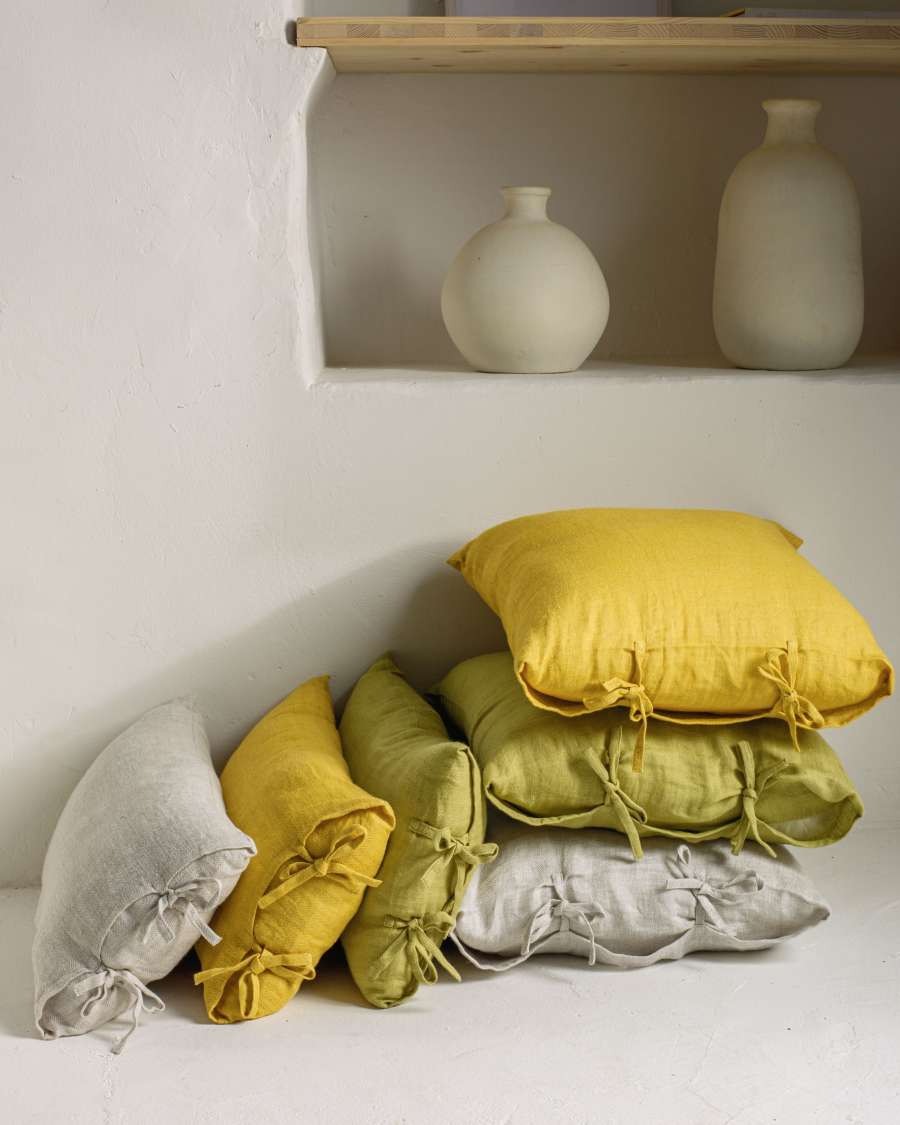 Tazu 100% linen cushion cover in mustard 45 x 45 cm