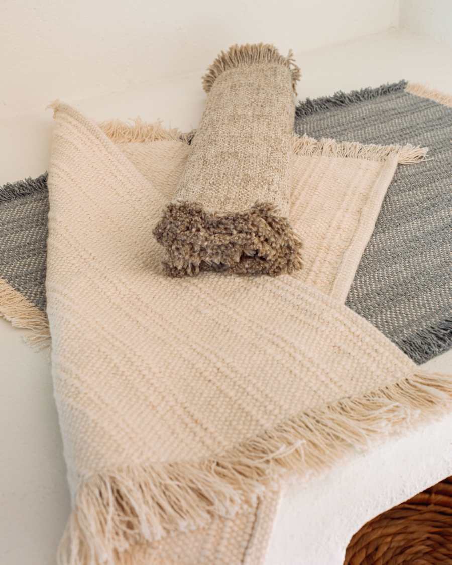 Aicha set of two 100% cotton tablecloths with beige and brown fringe 35 x 50 cm