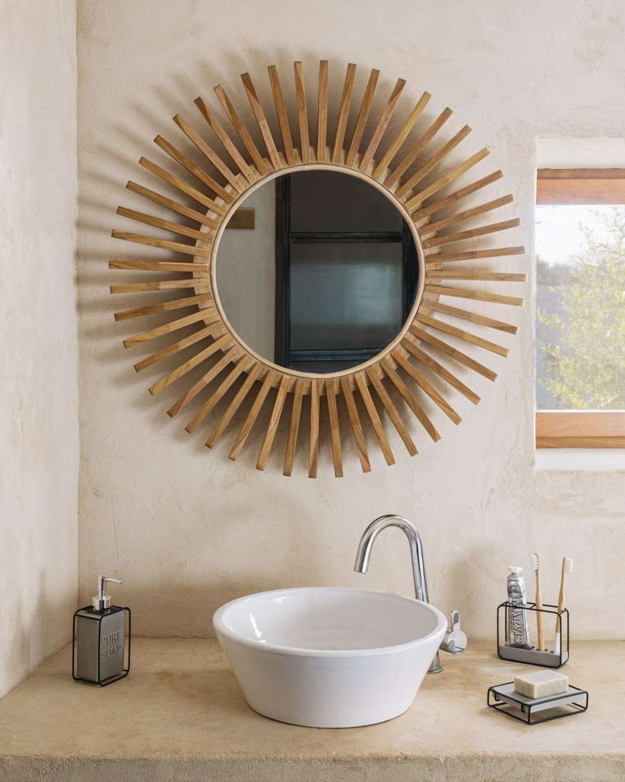 Ena round solid teak mirror 79 cm