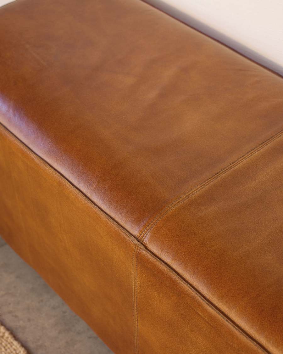 Cesia brown buffalo hide bench with wooden base 120 cm