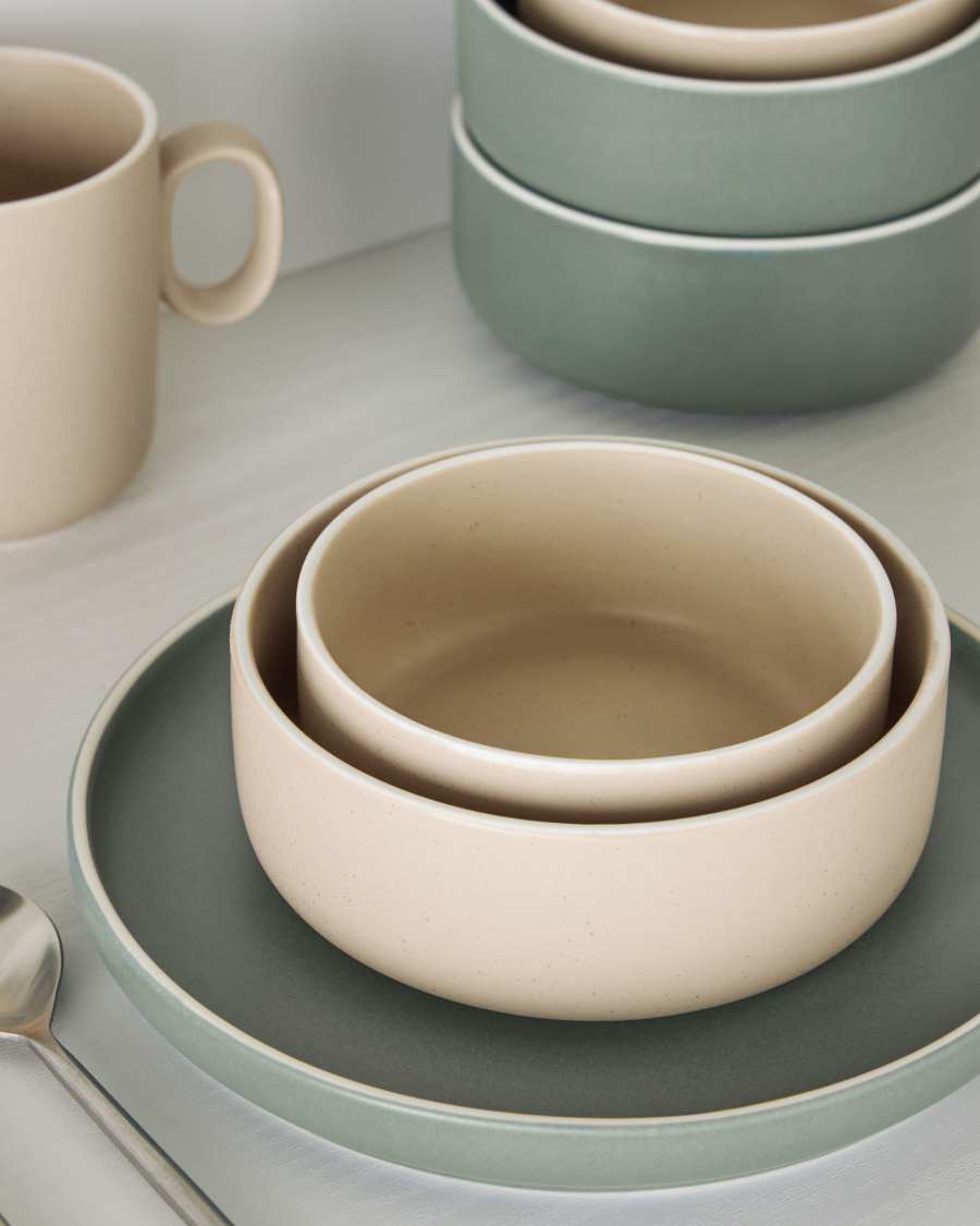 Set of large and small Shun bowls in beige porcelain