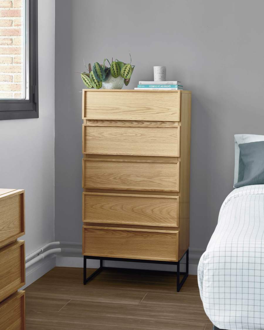 Commode Taiana 60 x 120 cm en bois de chêne contreplaqué et acier finition noire