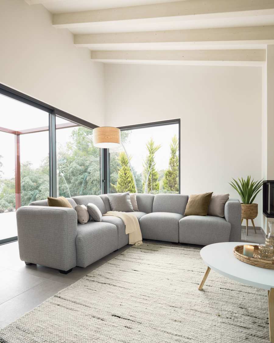 Canapé d'angle Legara 5 places gris clair 226 x 226 cm