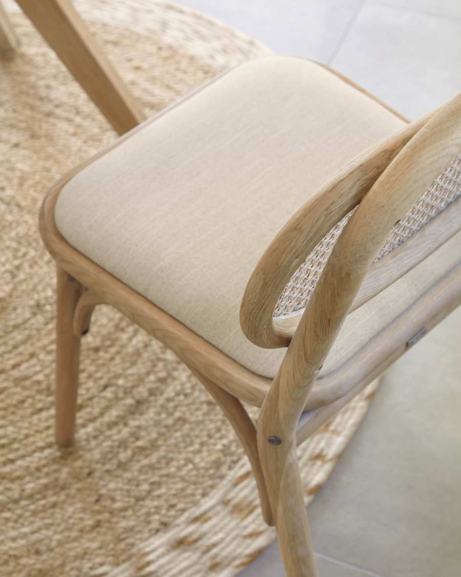 Doriane solid oak chair with natural finish and upholstered seat FSC Mix Credit