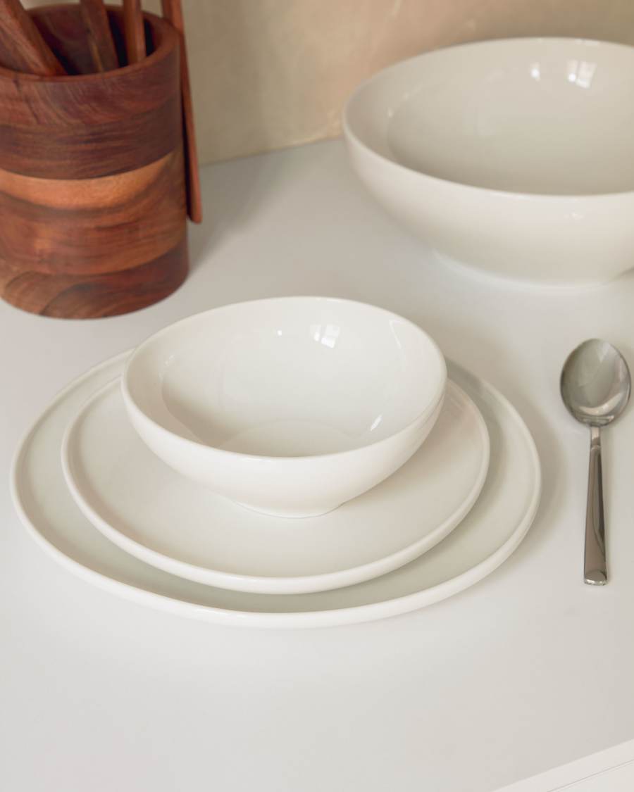 Pahi round porcelain dessert plate in white