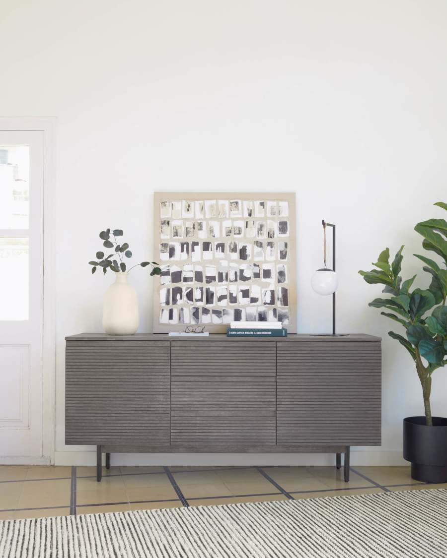 Aparador Indiann 2 portes i 3 calaixos de fusta massissa acàcia i acer negre 160 x 75 cm