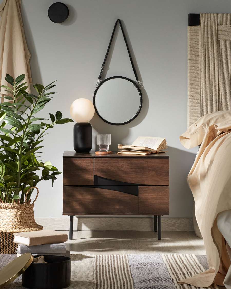 Raintree MDF and faux leather mirror in black, Ø 30 cm