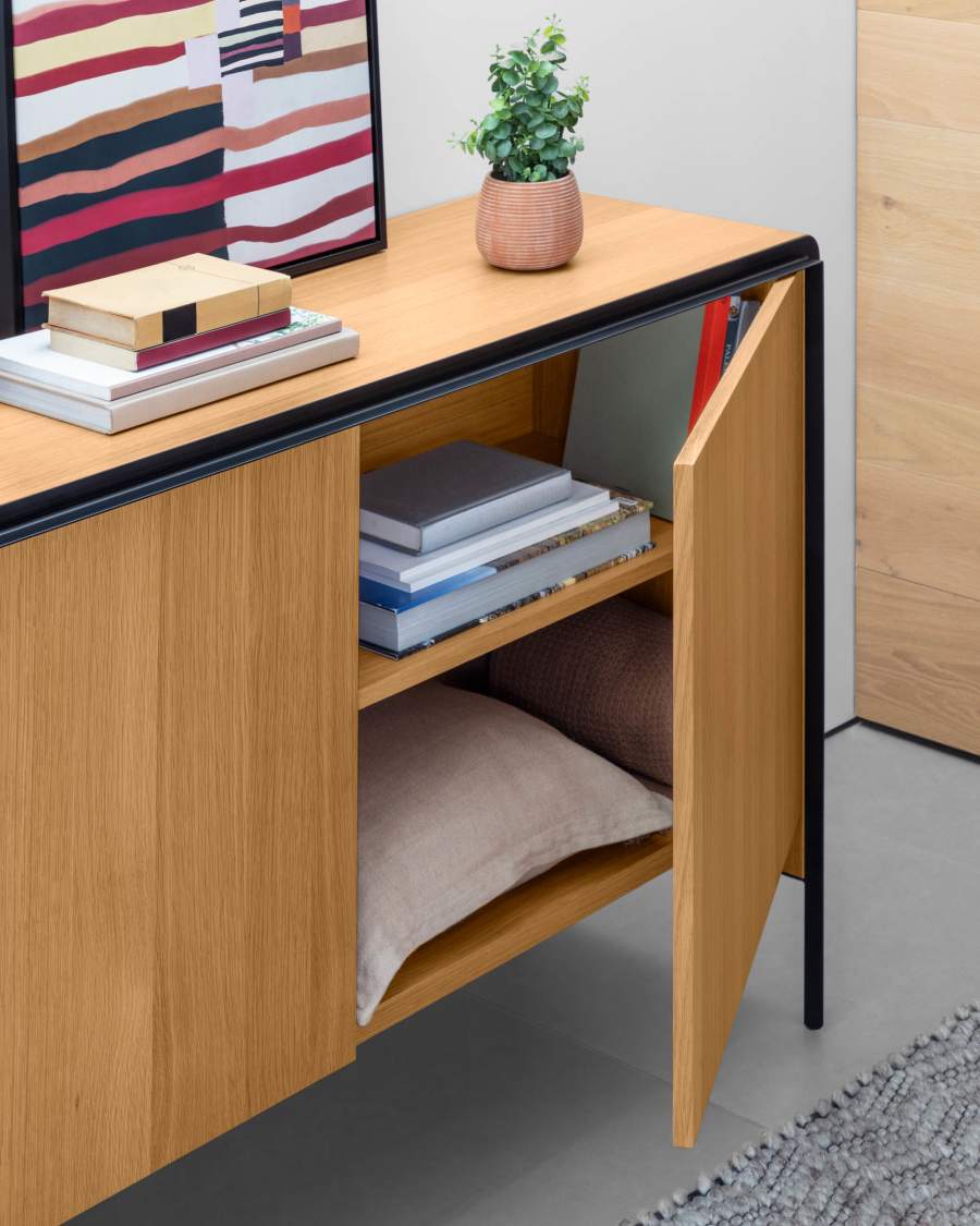 Nadyria Sideboard 2 Türen aus Eichenfurnier und Stahl in Schwarz 140 x 82 cm