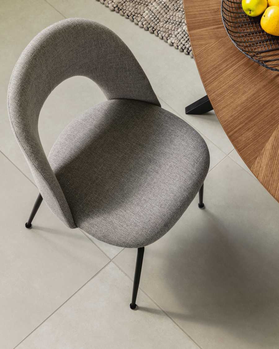 Mahalia dining chair in light grey with steel legs, with a black painted finish FSC 100%