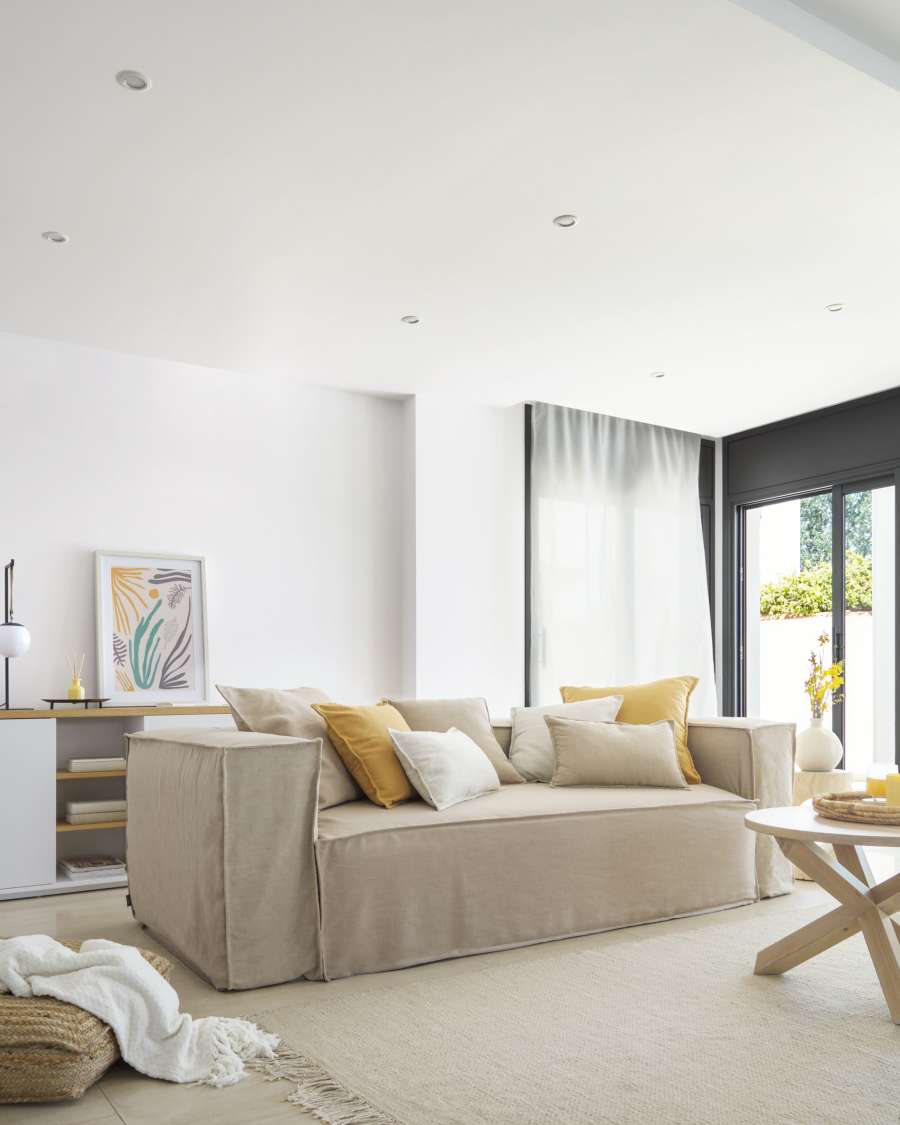 Blok 3 seater sofa with removable covers in beige linen, 240 cm