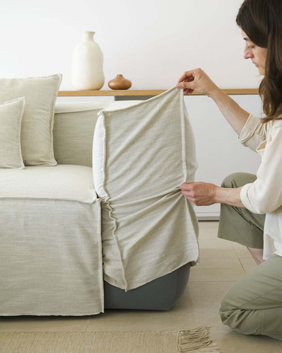 Blok 2 seater sofa with left-hand chaise longue & removable covers in white linen, 240 cm