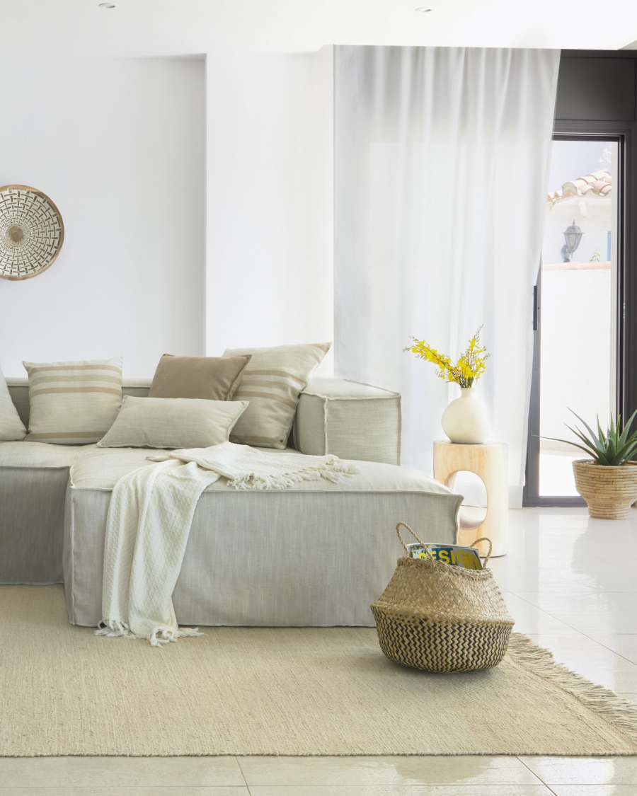 Blok 2 seater sofa with right-hand chaise longue & removable covers in white linen, 240 cm