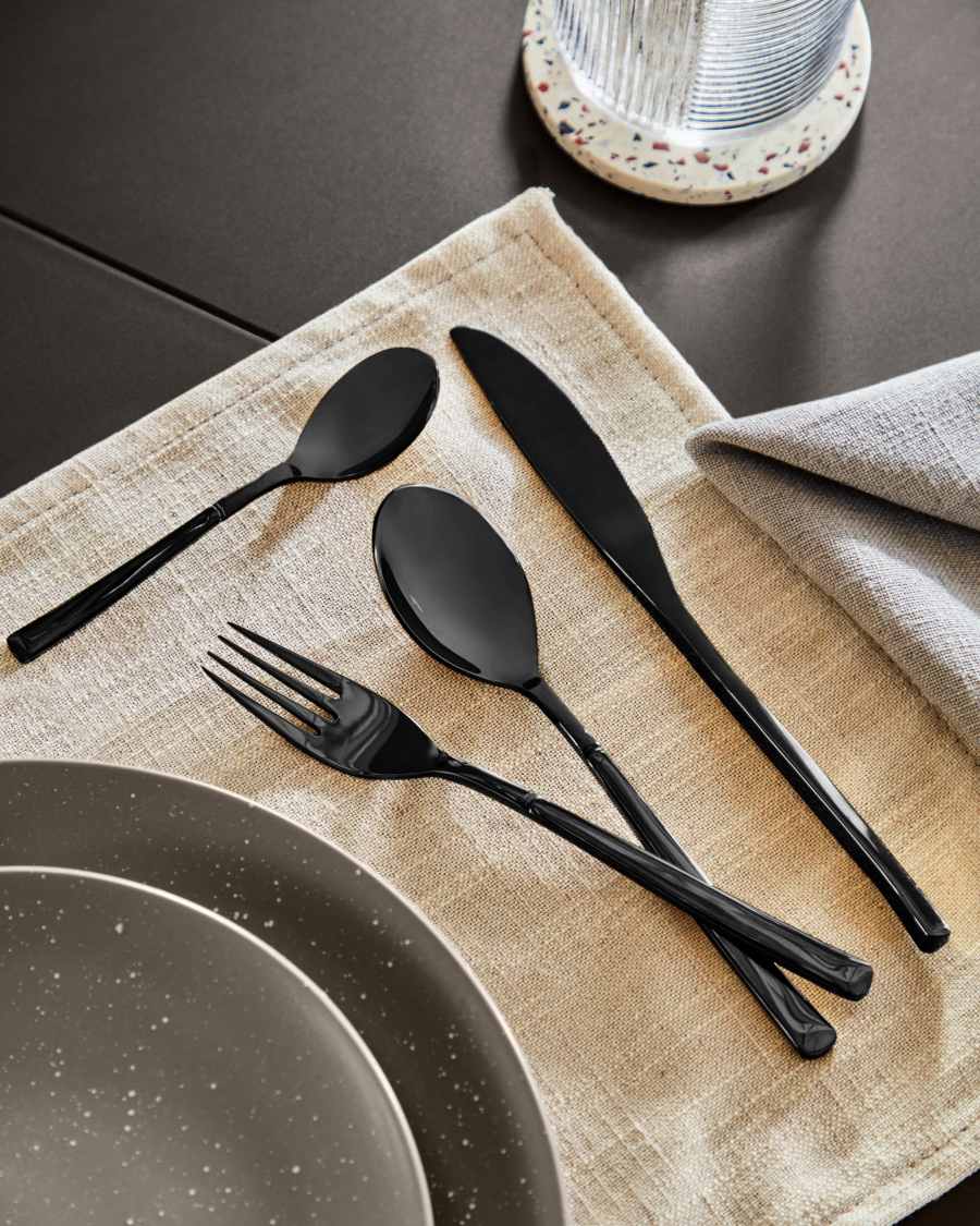 Fer square handle 16-piece black cutlery set