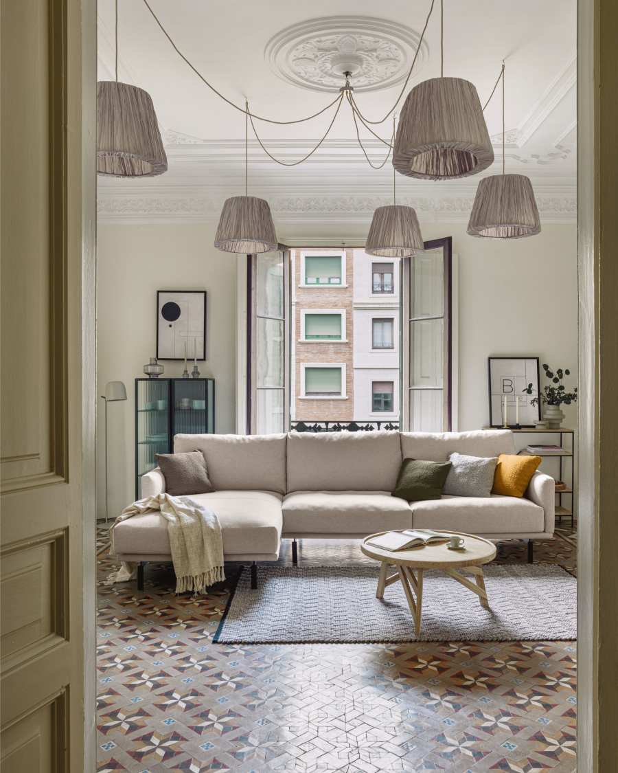 Canapé Galene 4 places avec méridienne gauche beige 314 cm FSC Mix Credit