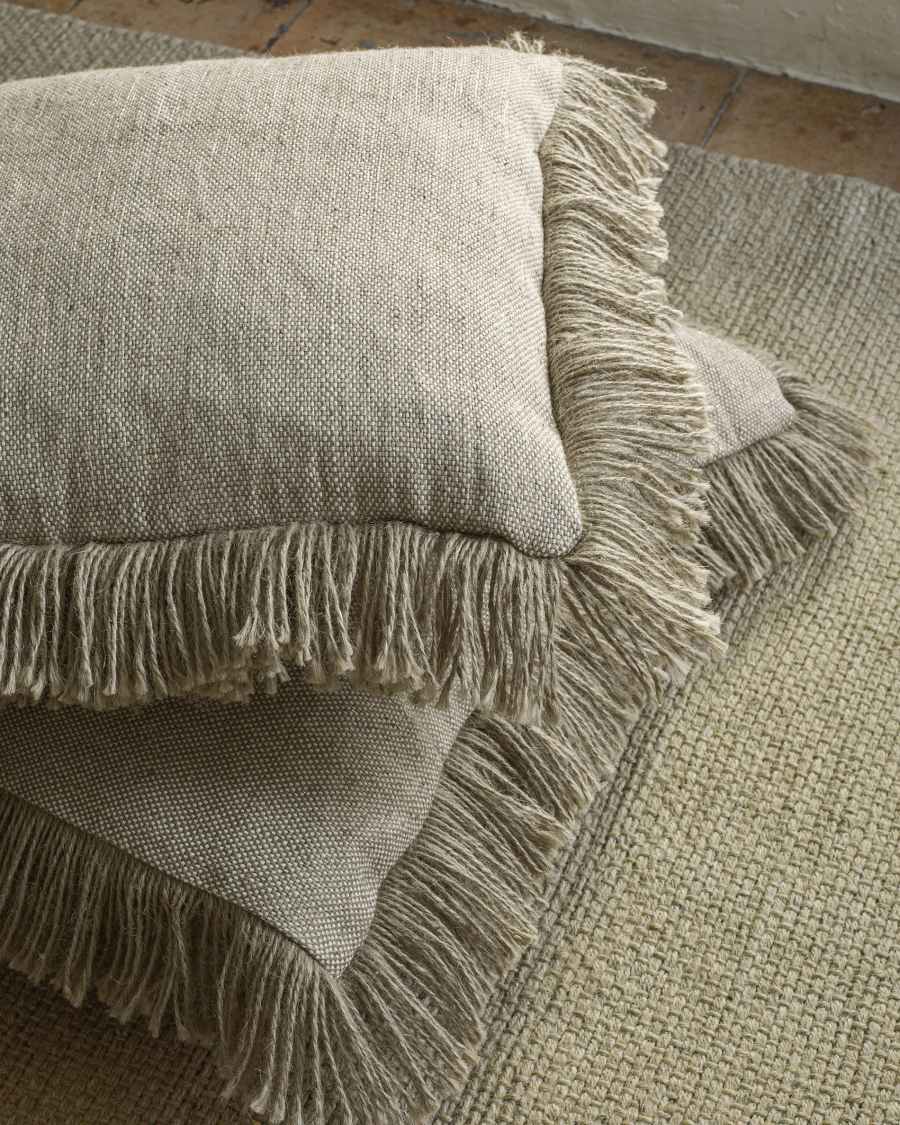 Delcie Kissenbezug aus Baumwolle und Jute mit Fransen beige 60 x 60 cm