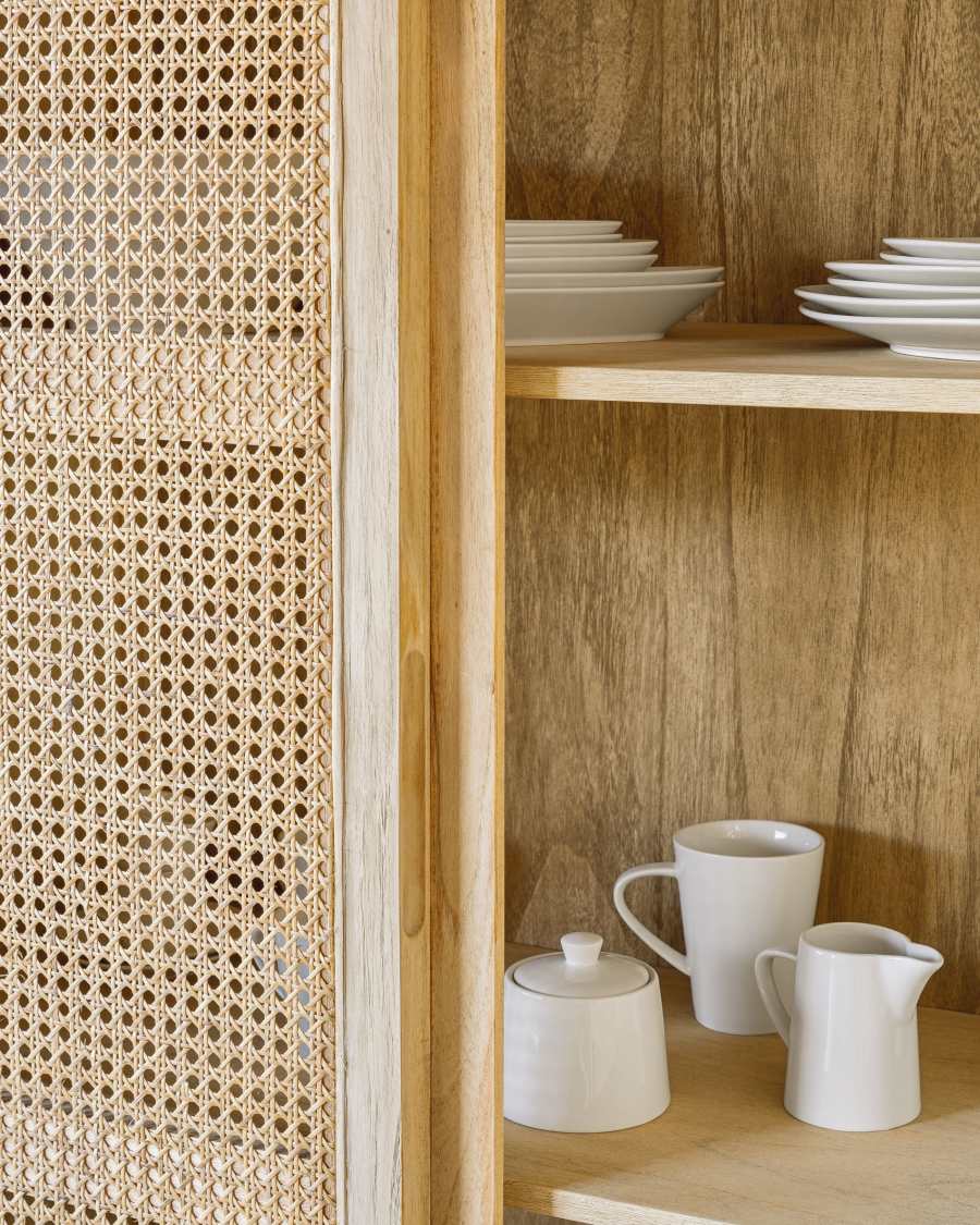 Armoire Rexit bois et contreplaqué de mindi avec rotin 90 x 160 cm