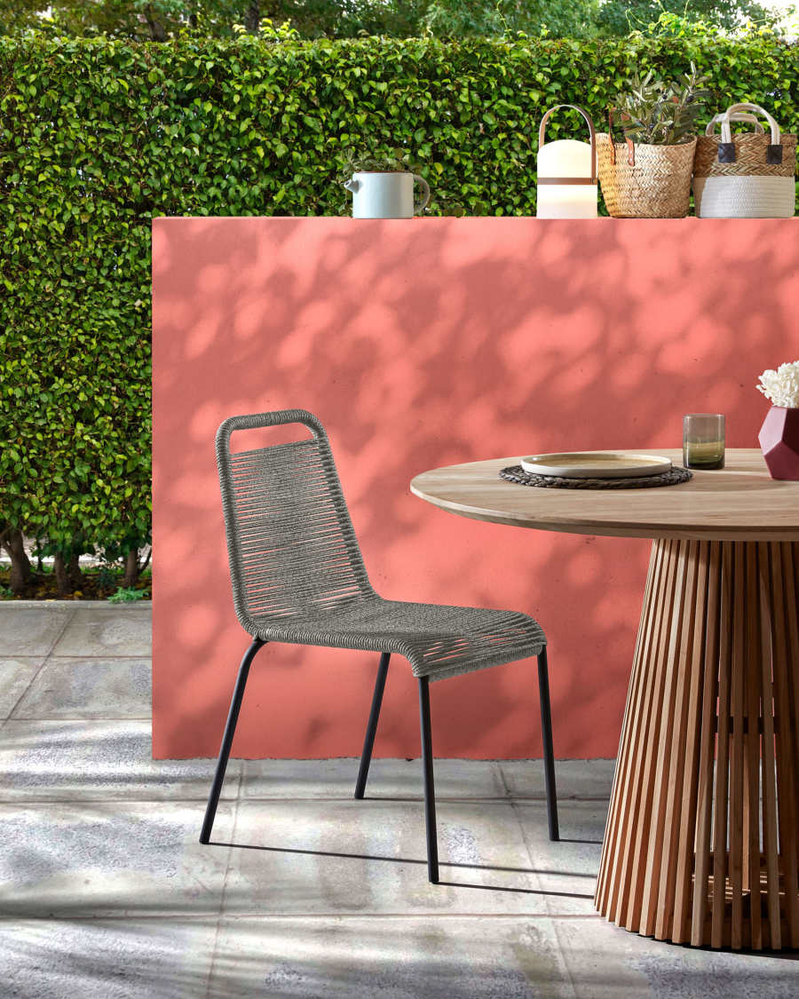 Lambton Stuhl aus grauem Seil und Stahl mit schwarzem Finish