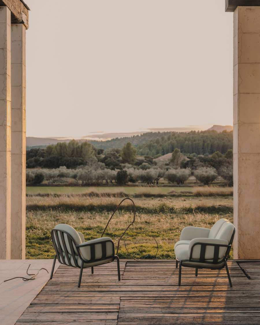 Joncols outdoor aluminium armchair with a powder coated green finish