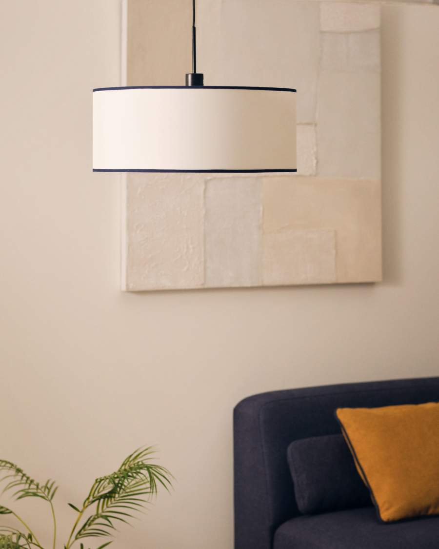 Binisalem ceiling lamp shade in white and blue, Ø 50 cm