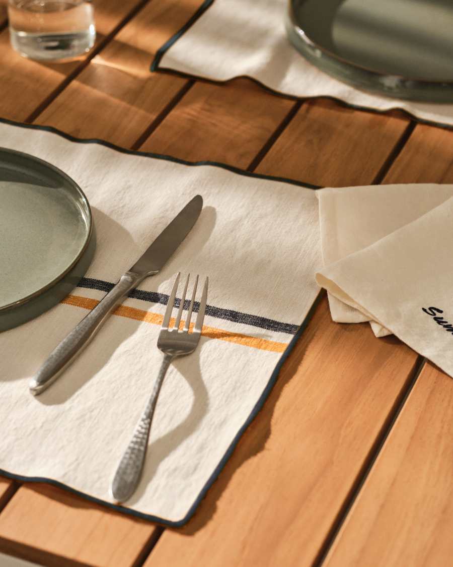 Lot Vallcanera de 2 sets de table en coton et lin avec rayures jaunes et bleues 35 x 50 cm