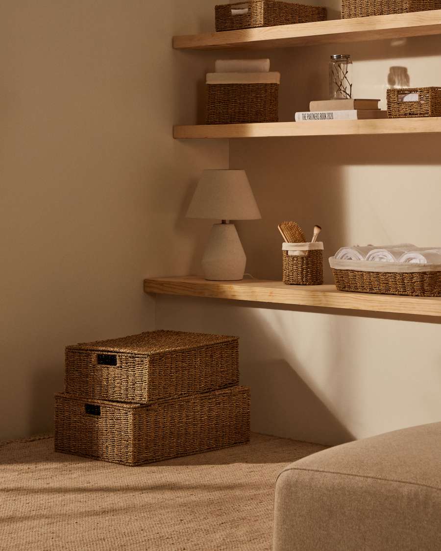 Tossa set of 2 natural fiber baskets with lids, 55 x 36 cm / 60 x 40 cm