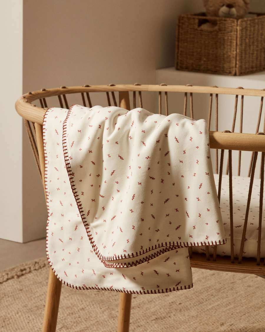 Deya fleece blanket with maroon leaf pattern, 68 x 103 cm