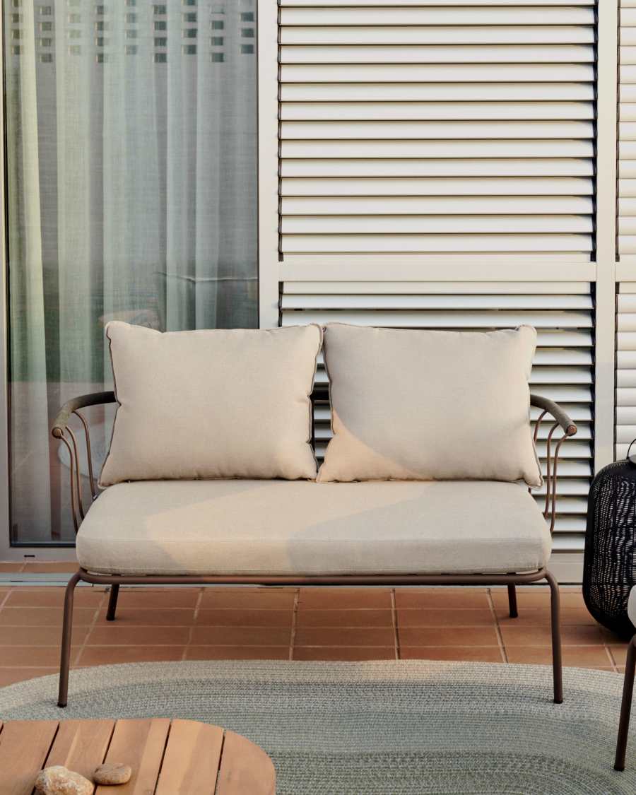 Divano a 2 posti Salguer in corda verde e acciaio verniciato marrone 134 cm