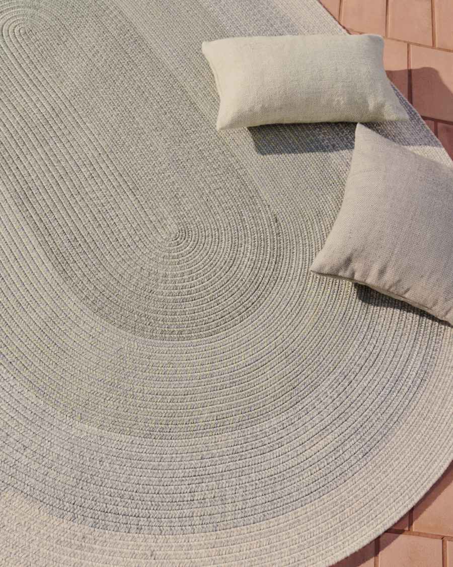 Leeith 100% PET rug with wide green stripes, Ø 160 x 230 cm