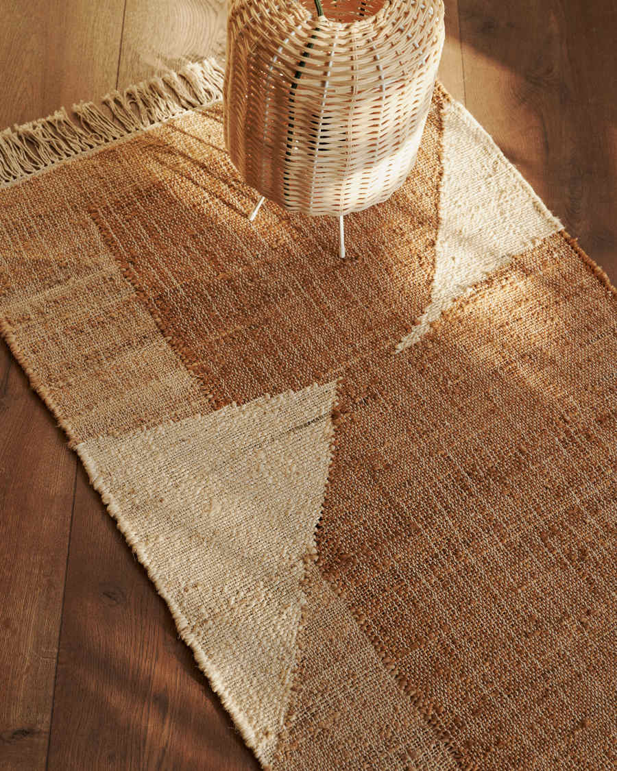 Alfombra Cabanes de yute y algodón natural y marrón 70 x 140 cm