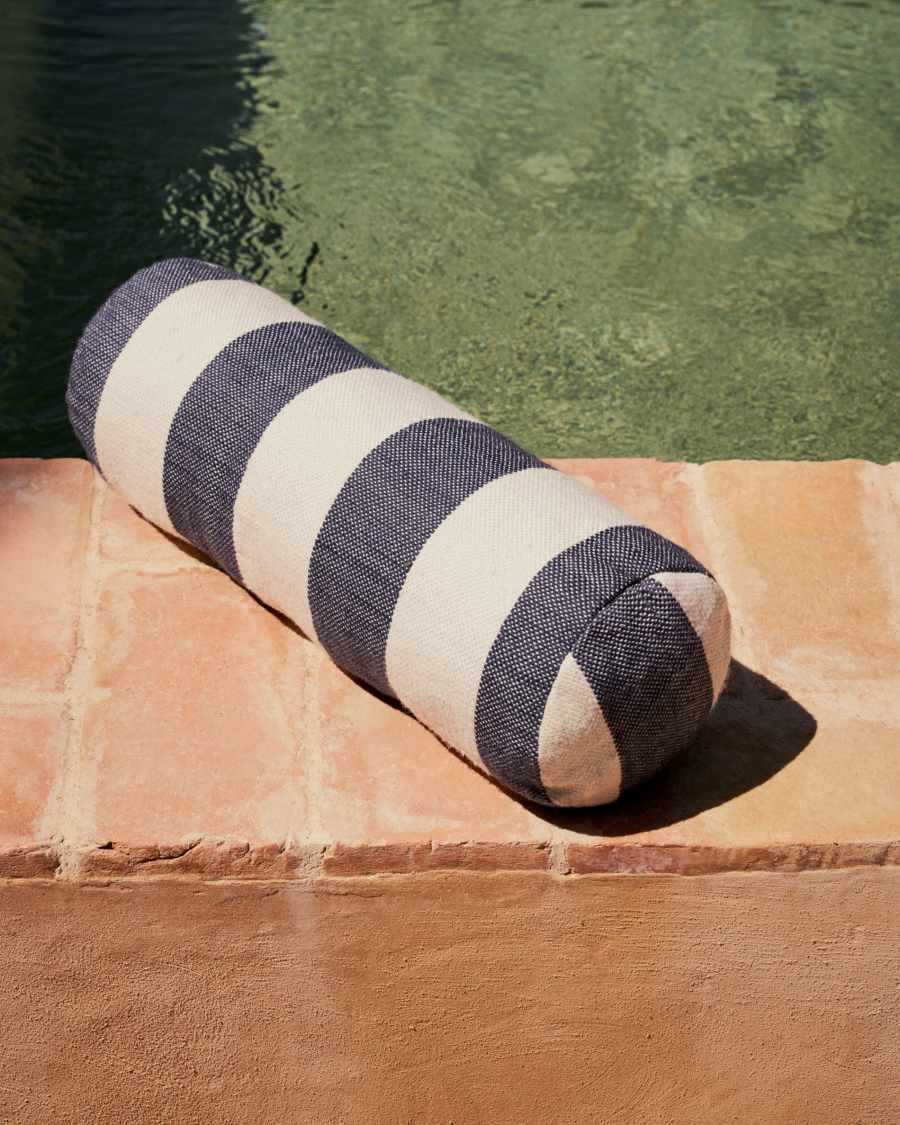 Housse de coussin boudin Nans 100 % PET à rayures blanches et bleues