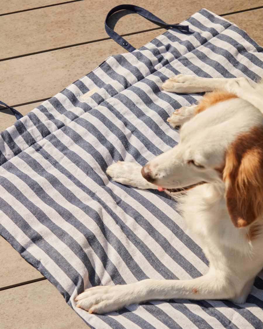 Coperta portatile per animali domestici Tabby 100% cotone combinato a strisce grigie e blu 80 x 100 cm