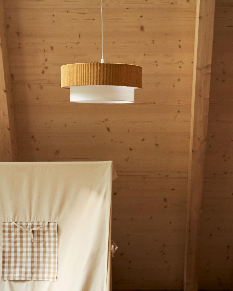 Bianella ceiling lamp in cotton and mustard corduroy, Ø 40 cm