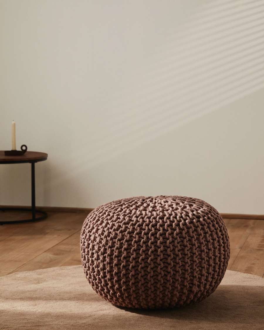 Pouf rond Chloe 100 % coton rose Ø 50 cm