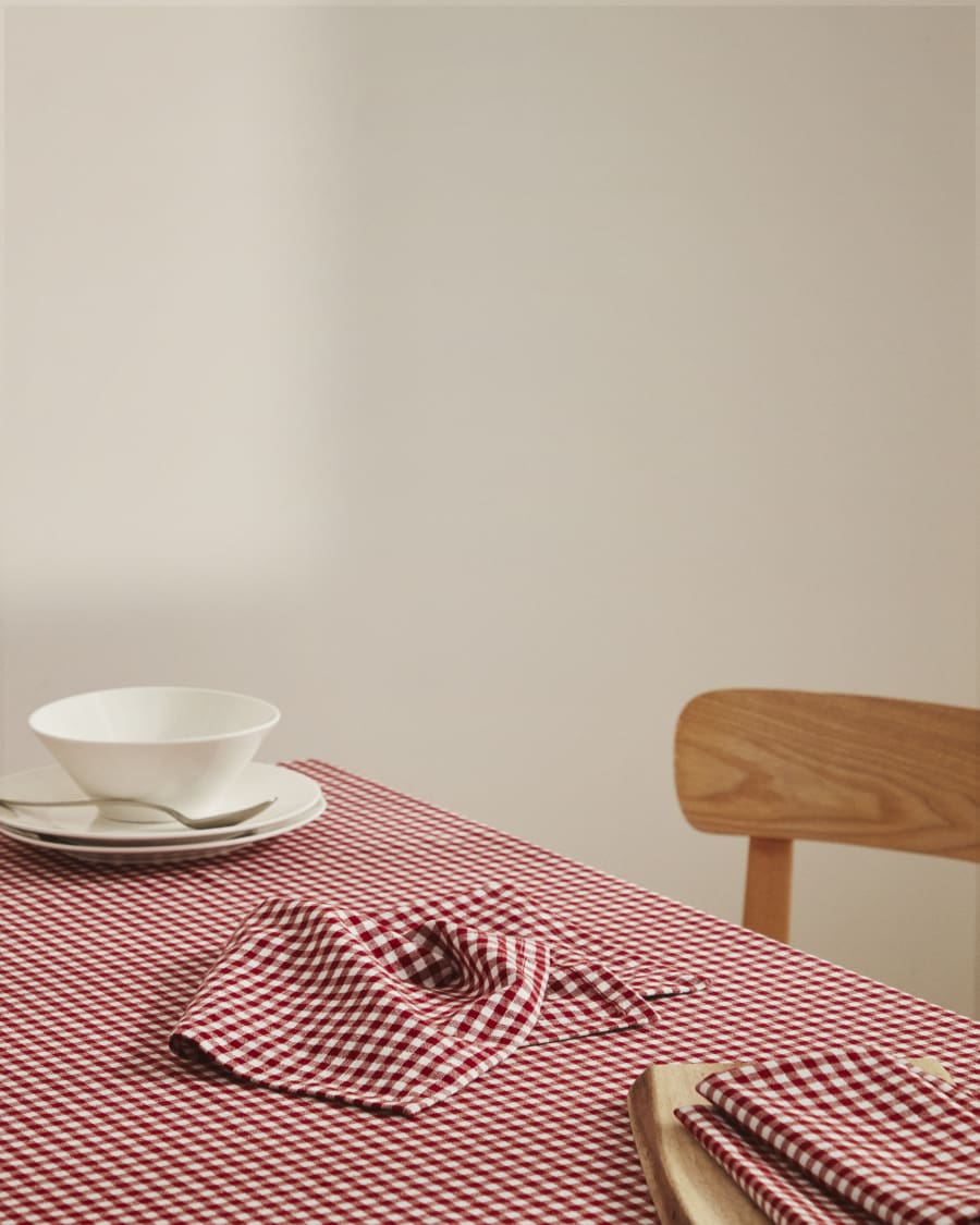 Lot de 2 serviettes de table Lusian 100% coton blanc et rouge