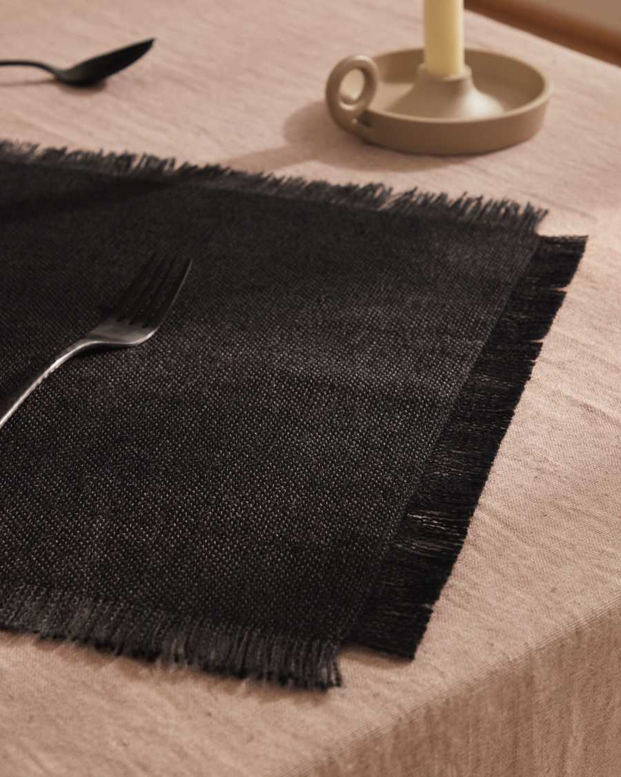 Trisol set of 2 100% black jute placemats, 35 x 50 cm