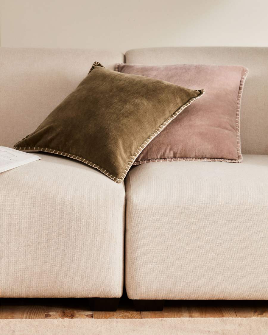 Angelica 100% velvet cotton cushion cover in dark green, 45 x 45 cm