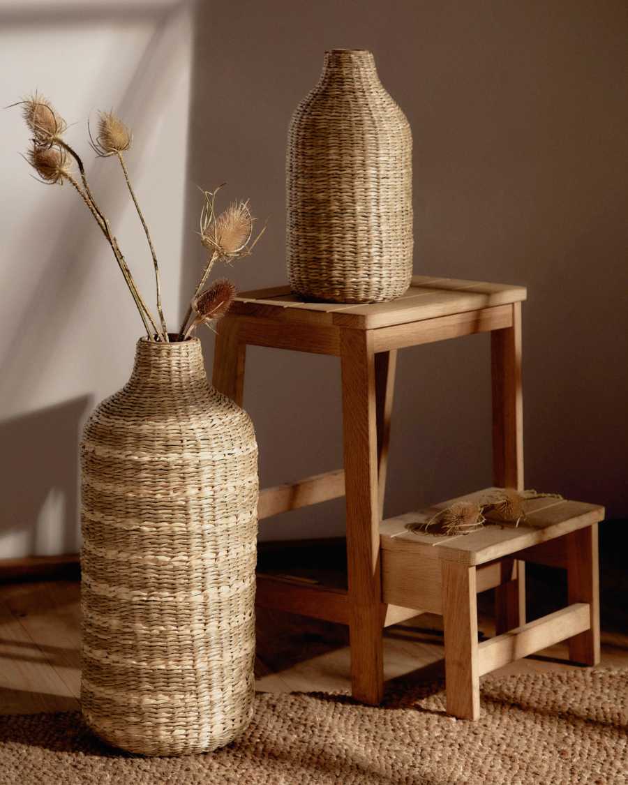 Umma large bamboo vase, with natural fibres and a natural finish