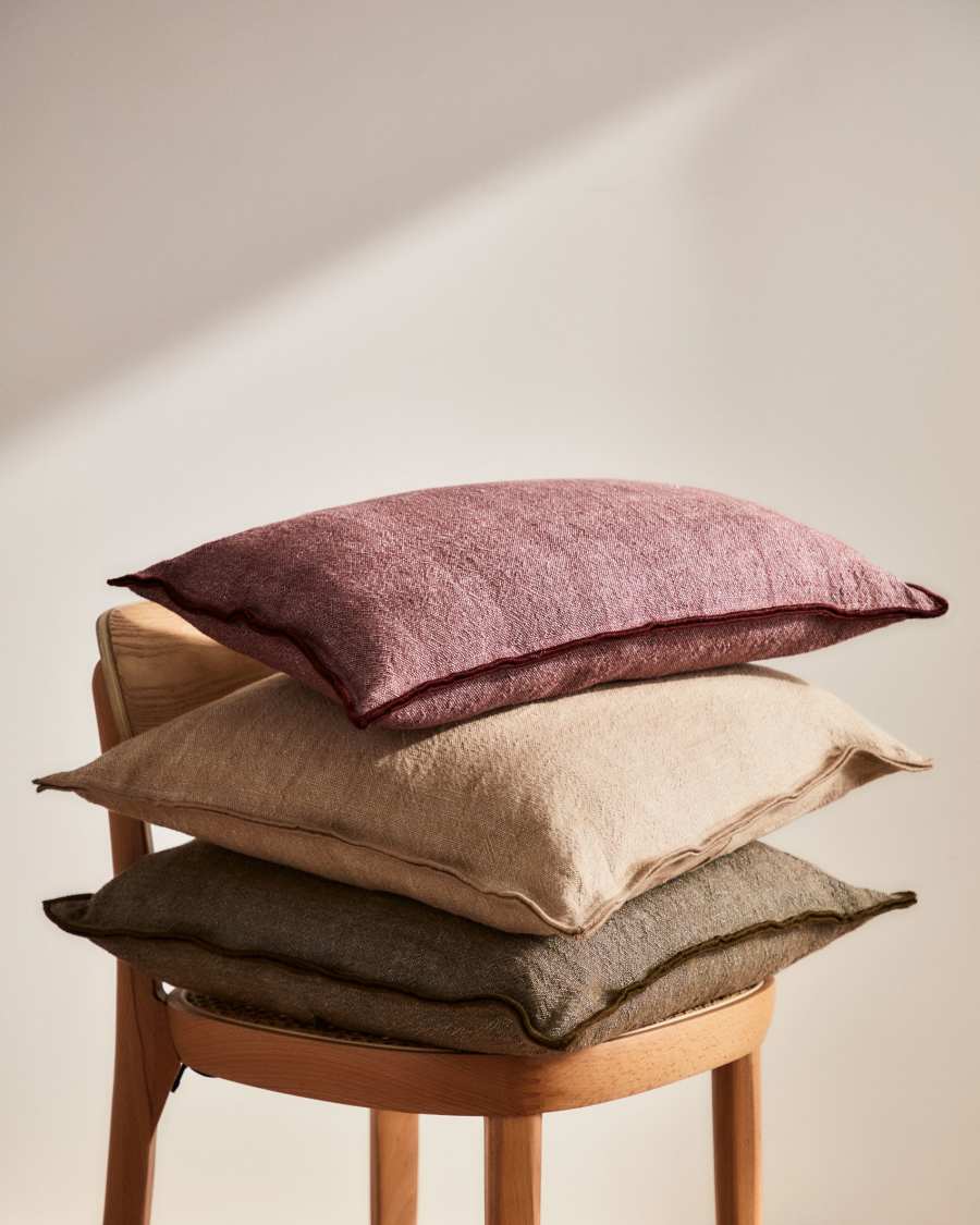 Housse de coussin Queta en lin et coton bordeaux 30 x 50 cm