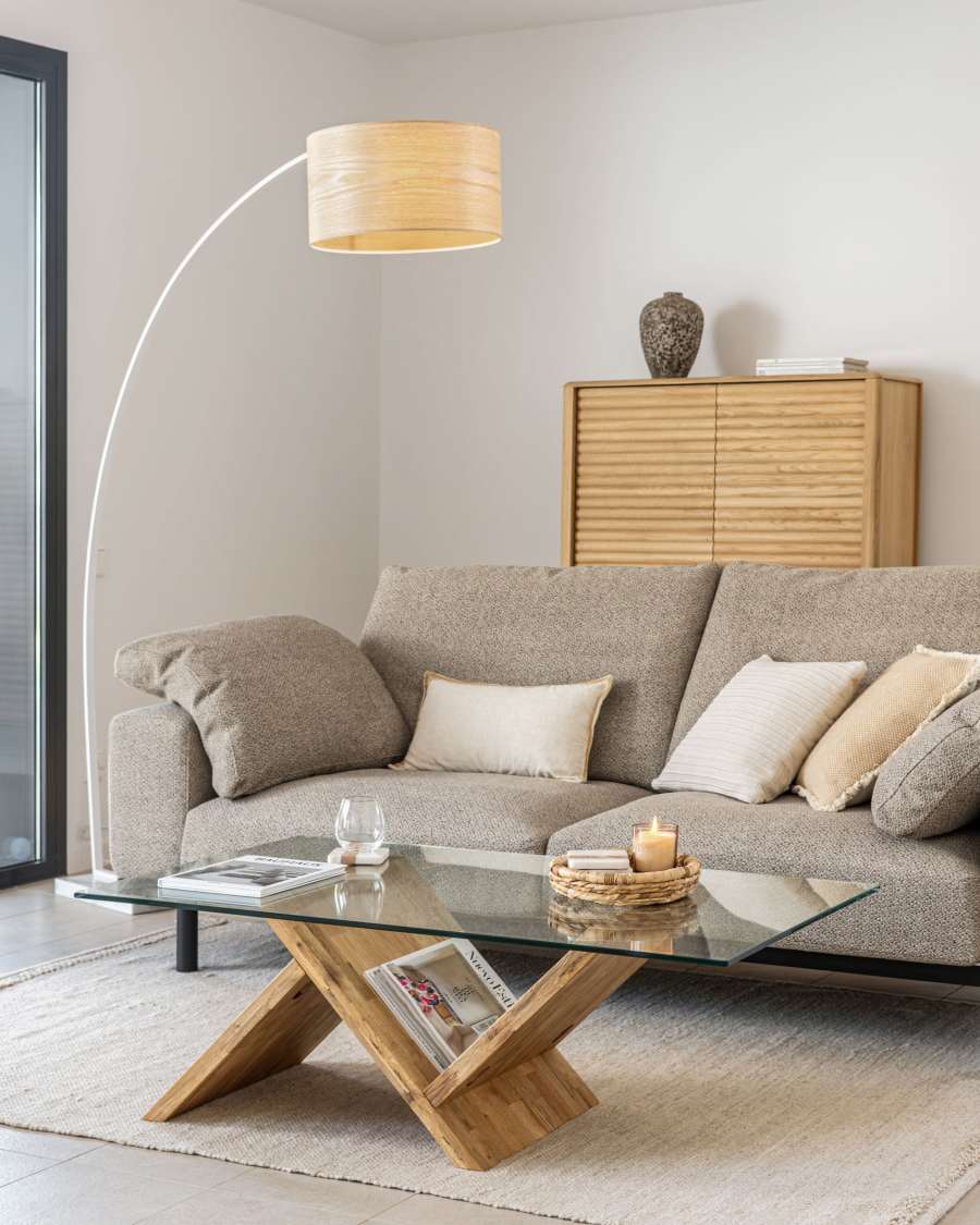 Waley Couchtisch aus Glas und Struktur aus massiver Eiche 120 x 70 cm