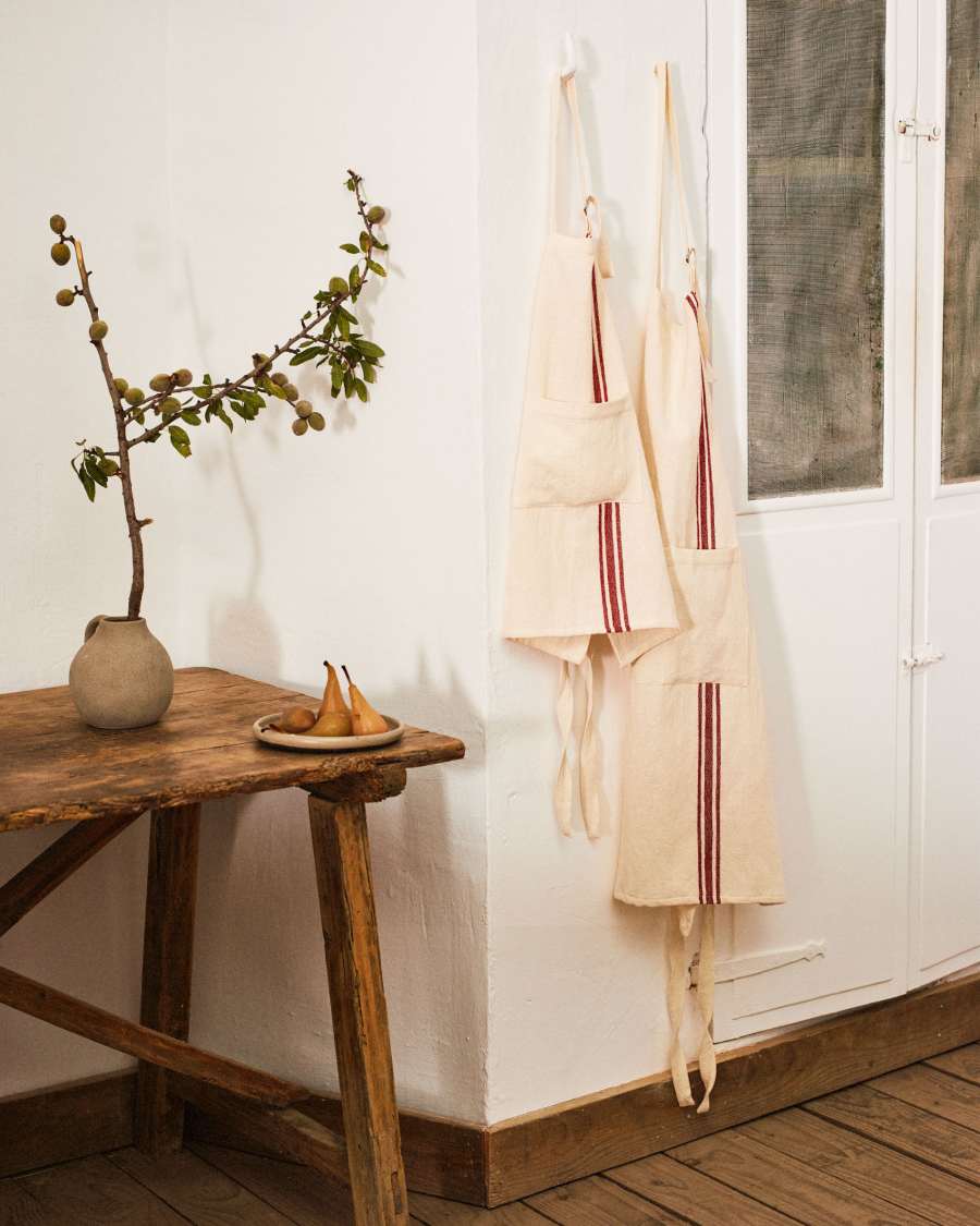 Grembiule Nona in lino e cotone naturale a righe rosse