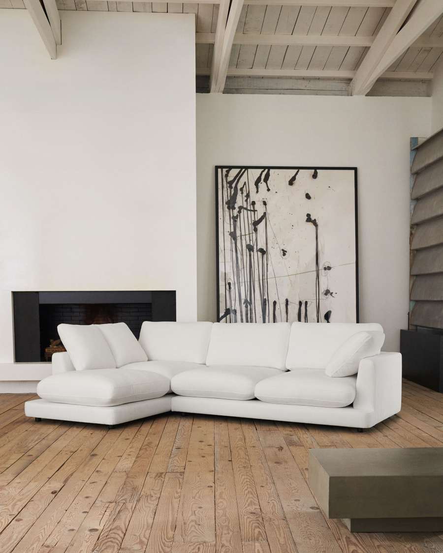 Gala 4-seater sofa with left chaise longue in white chenille FSC Mix Credit 300cm