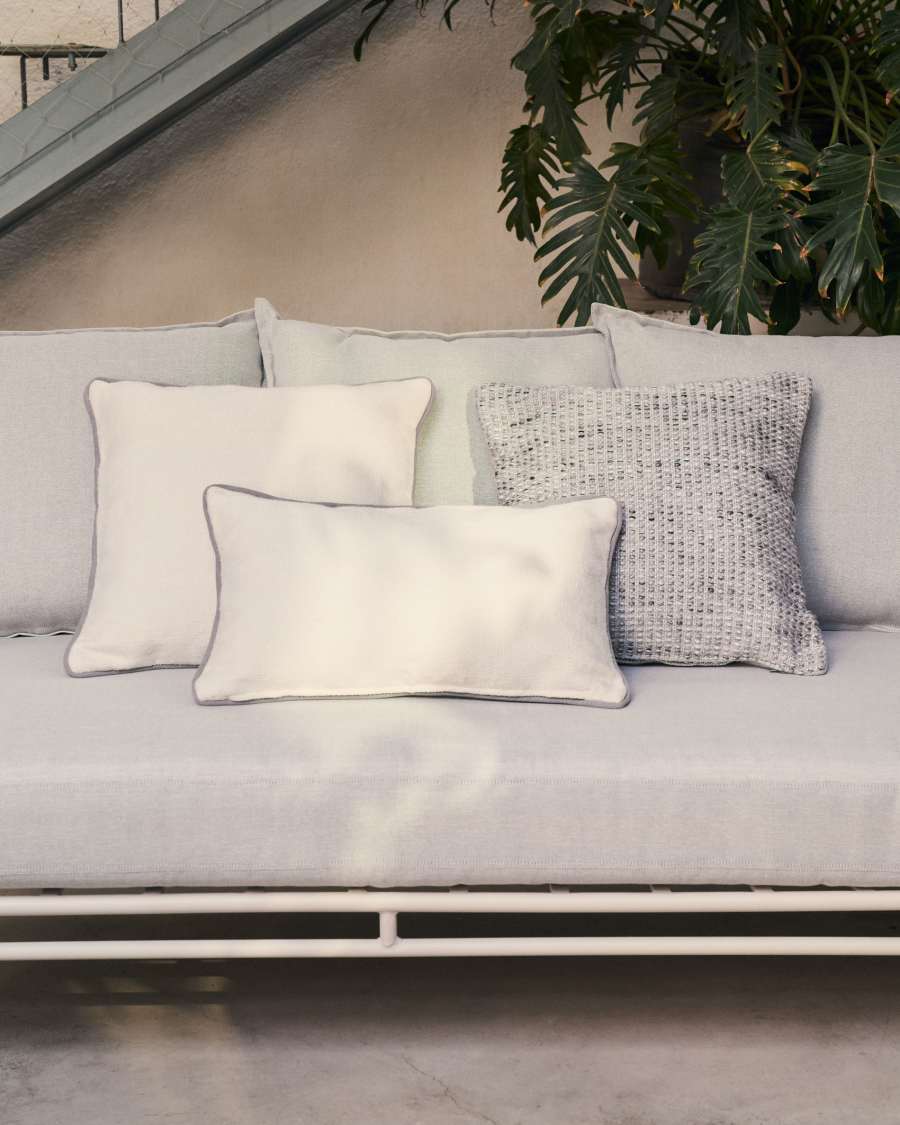 Sagulla 100% PET cushion cover in white with grey trim, 30 x 50 cm