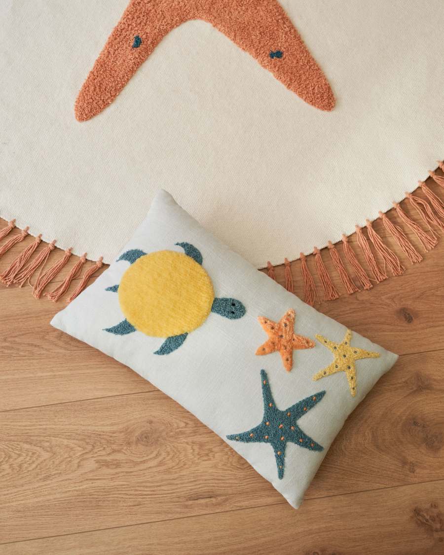 Funda cojín Cordelia azul con animales marinos 100% algodón multicolor 30 x 50 cm