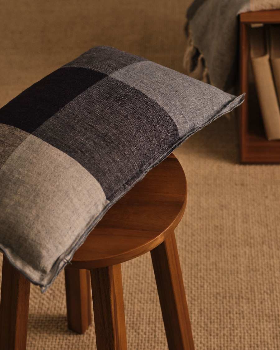 Housse de coussin Calonge 100% lin à carreaux bleue 30 x 50 cm