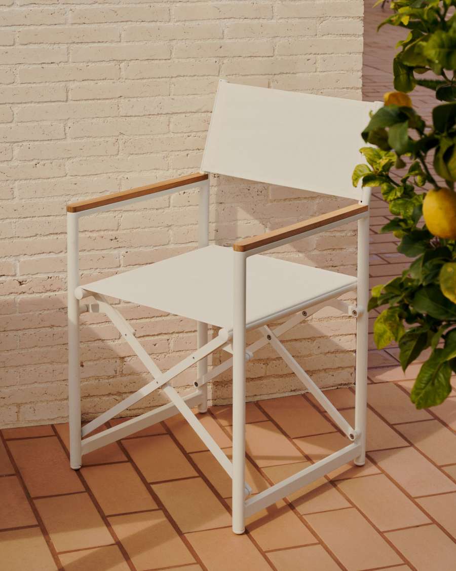 Chaise pliante 100% d'extérieur Llado aluminium blanc et accoudoirs en bois de teck